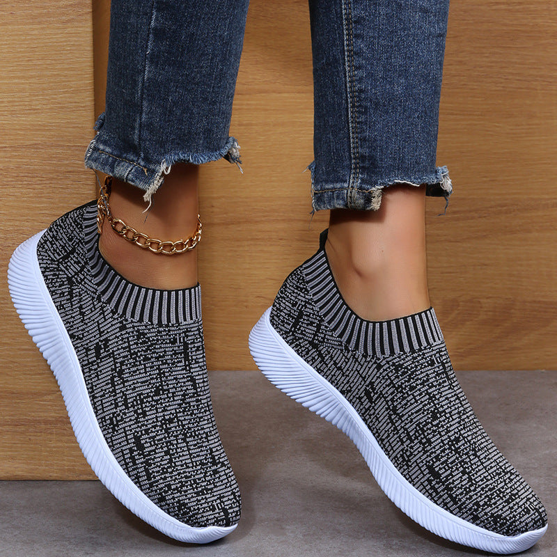 Stripe Knit Sock Shoes Flats Sneakers - Shoes -  Trend Goods