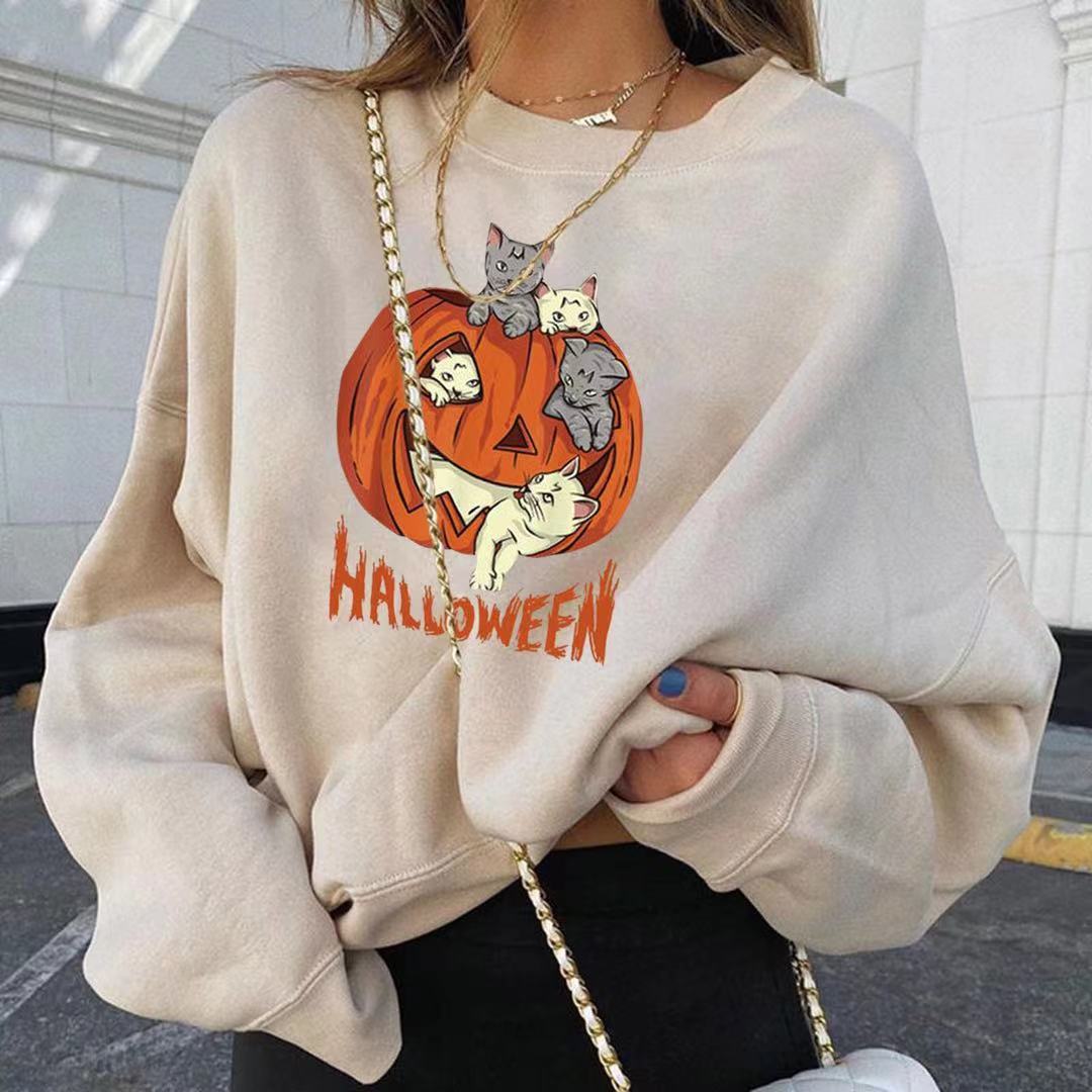Fashionable Halloween Pumpkin Print Round Neck Long Sleeve - Sweatshirts -  Trend Goods