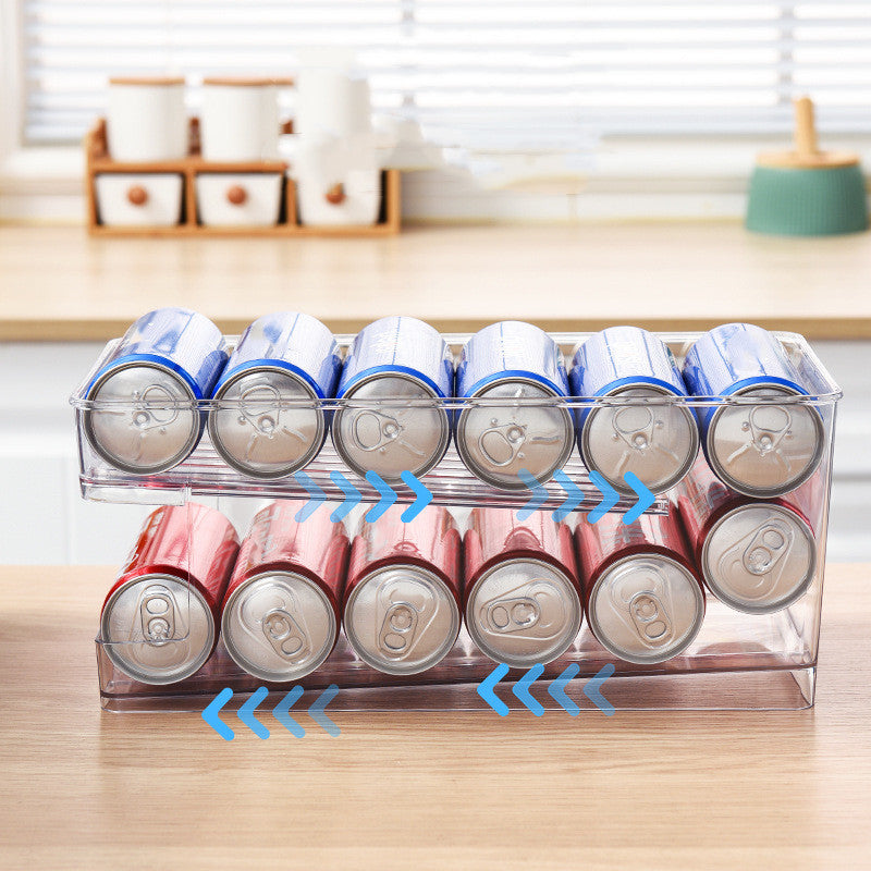 Refrigerator Beverage Storage Box Double-layer Self-rolling - Kitchen Organizers -  Trend Goods