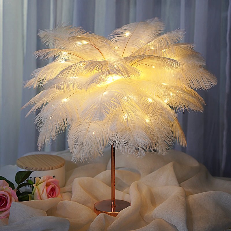 Feather Lamp Nordic Desk Lamp Bedroom Bedside Feather Table Lamp Night Light Table Lamp Decoration Modern - Lighting -  Trend Goods