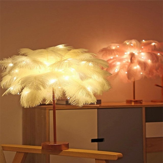 Feather Lamp Nordic Desk Lamp Bedroom Bedside Feather Table Lamp Night Light Table Lamp Decoration Modern - Lighting -  Trend Goods