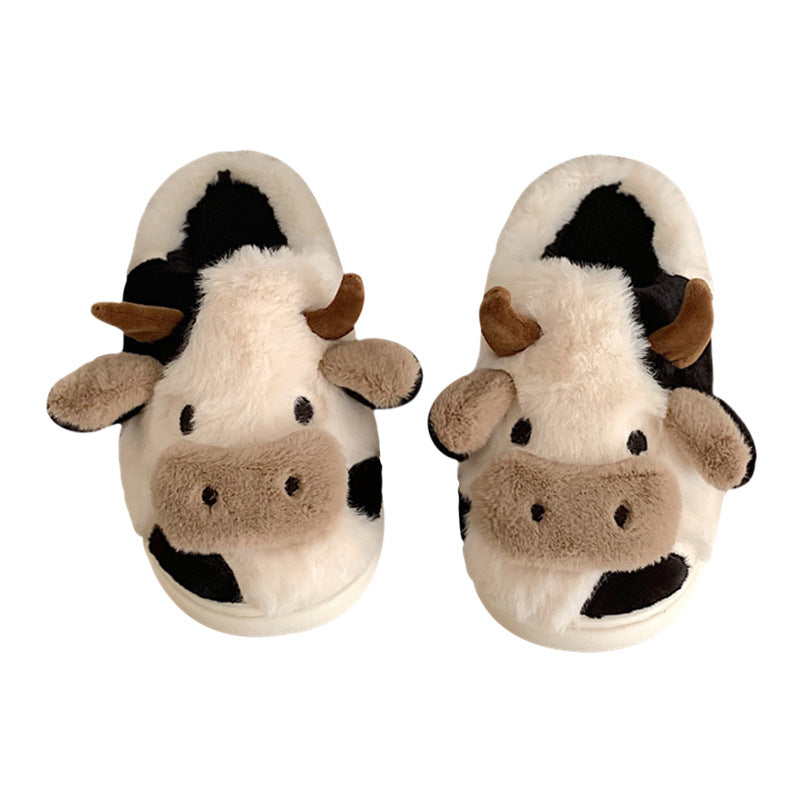 Soft Fluffy Winter Warm Cute Cartoon Milk Cow House Slippers - Slippers -  Trend Goods