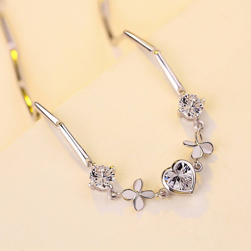 Festival Valentine Jewelry S925 Sterling Silver Bracelet Heart-shaped Clover - Bracelets -  Trend Goods