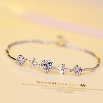 Festival Valentine Jewelry S925 Sterling Silver Bracelet Heart-shaped Clover - Bracelets -  Trend Goods