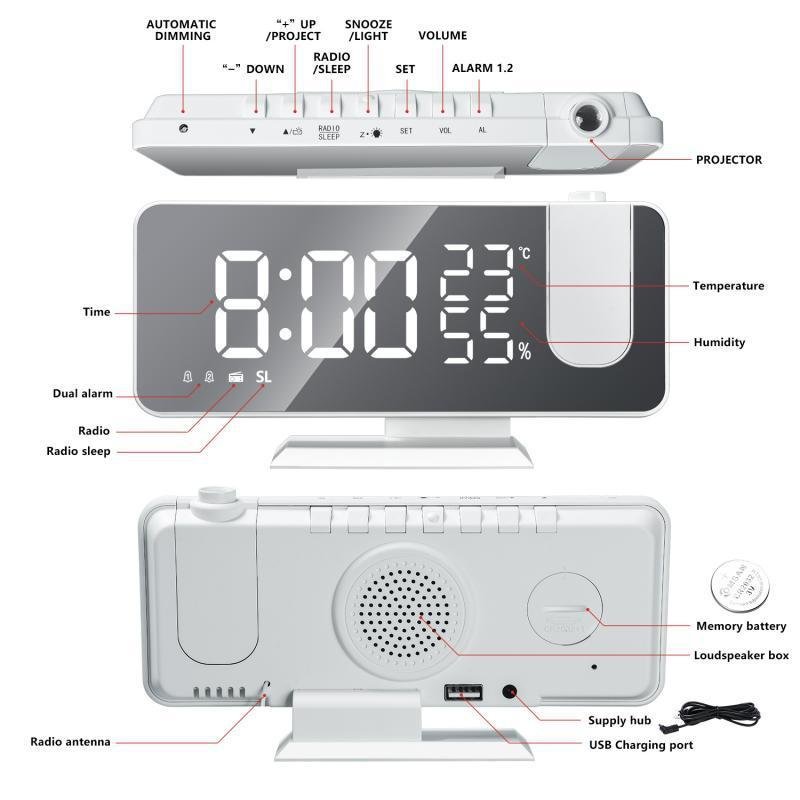 Fm Radio, Led Digital Smart Alarm Clock, Table Clock, USB Alarm Clock With Projection Time - Alarm Clocks -  Trend Goods