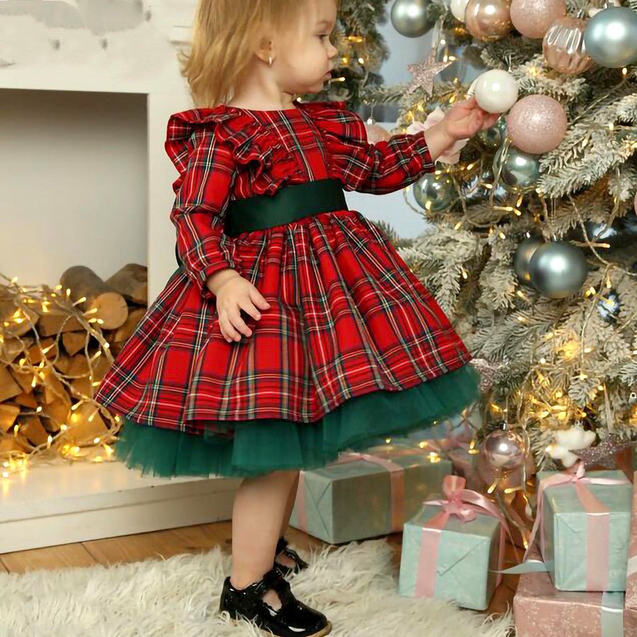 Girls Kids Red Checkered Bow Christmas Dress - Dresses -  Trend Goods