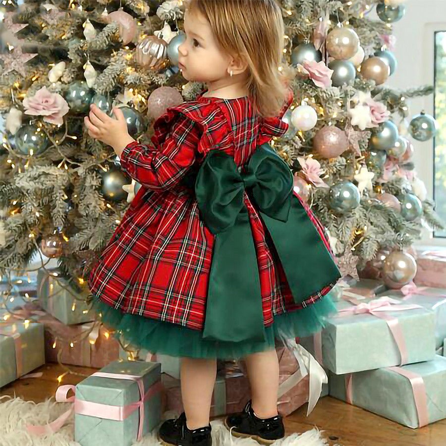 Girls Kids Red Checkered Bow Christmas Dress - Dresses -  Trend Goods