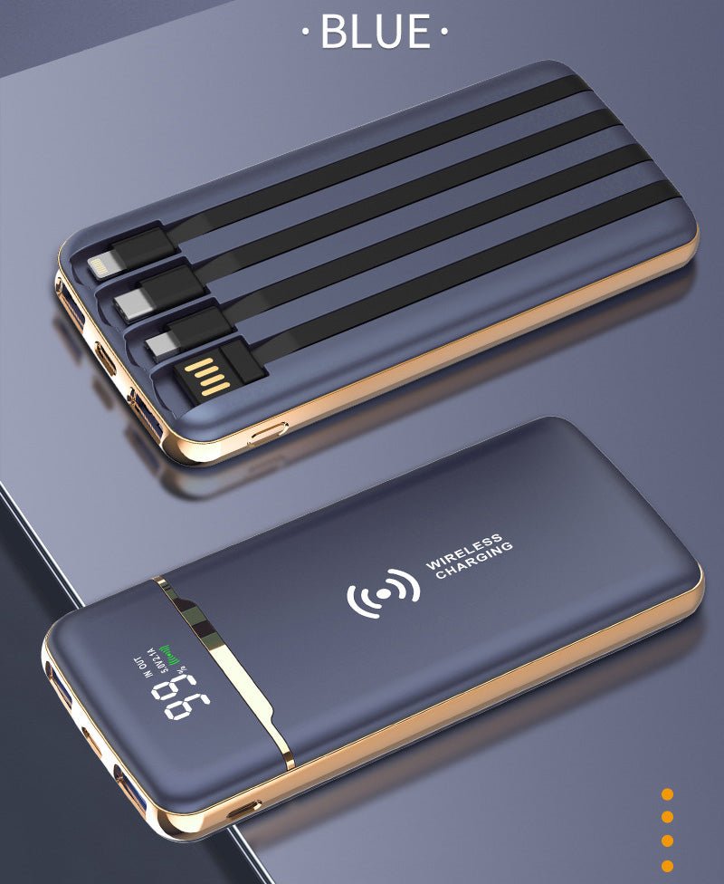 Gold-plated Self-contained Four-wire High-capacity Wireless Charging Power Bank - Power Banks -  Trend Goods