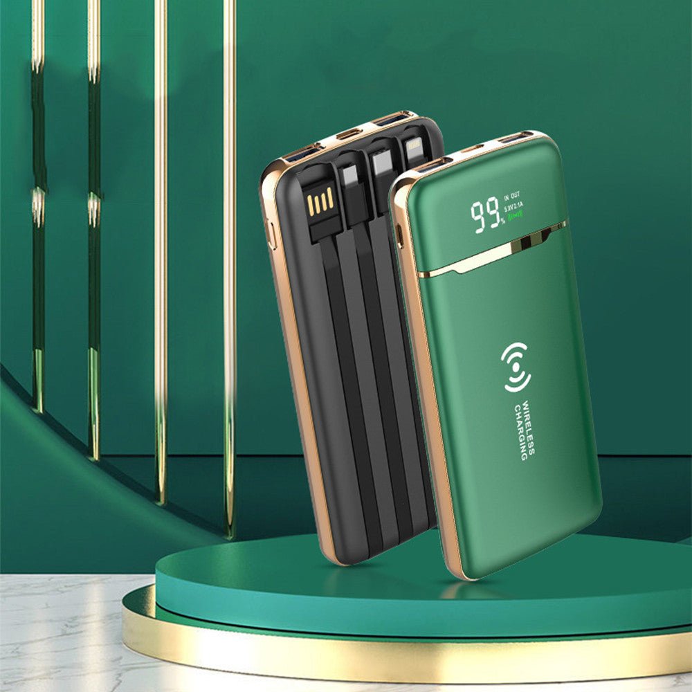 Gold-plated Self-contained Four-wire High-capacity Wireless Charging Power Bank - Power Banks -  Trend Goods