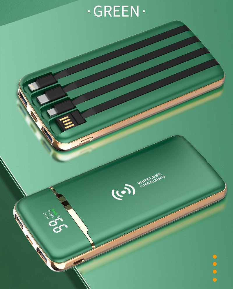 Gold-plated Self-contained Four-wire High-capacity Wireless Charging Power Bank - Power Banks -  Trend Goods