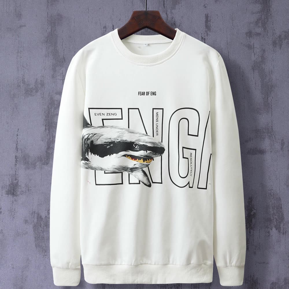Great White Shark Space Cotton Sweatshirt Printed Loose Fit - Sweatshirts -  Trend Goods
