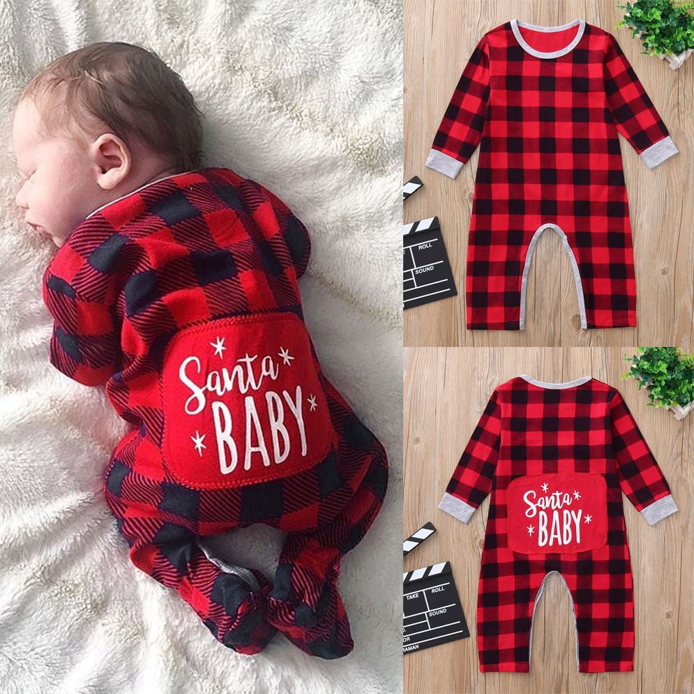 Infant Baby Boys Girls Christmas Santa XMAS Letter Plaid Romper Jumpsuit - Baby Rompers -  Trend Goods