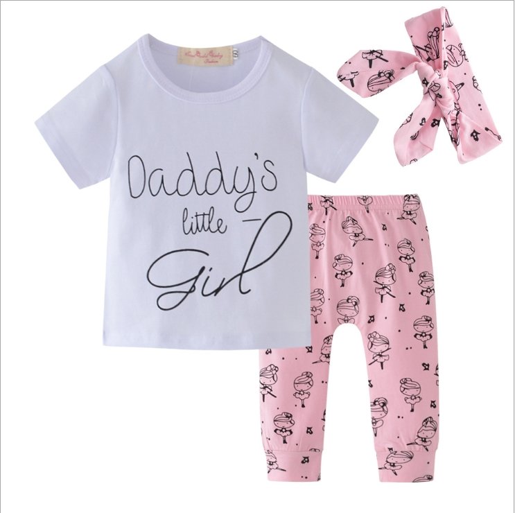 Infant Baby Girls Clothes Daddy's Little Girl T-shirt Cartoon Pants Clothing Set - Baby Clothing -  Trend Goods