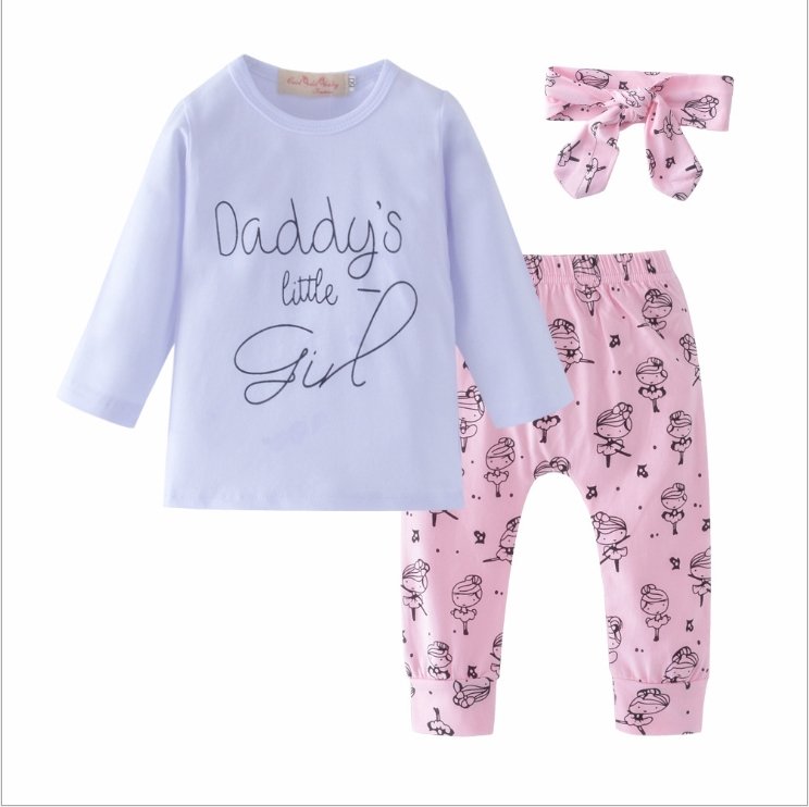 Infant Baby Girls Clothes Daddy's Little Girl T-shirt Cartoon Pants Clothing Set - Baby Clothing -  Trend Goods