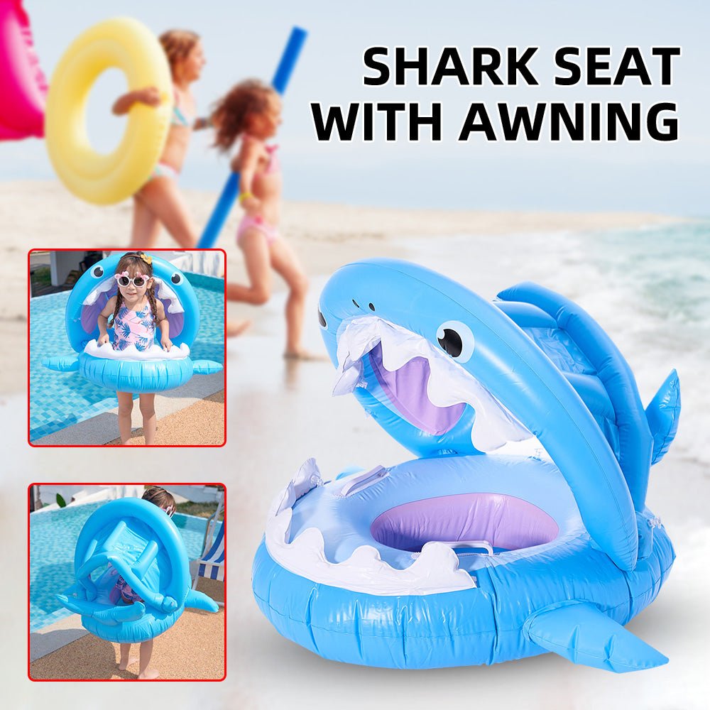 Inflatable Swimming Ring For Kids With Awning Shark Seat Ring Baby Float For Swimming Pool Toys - Pool Toys -  Trend Goods
