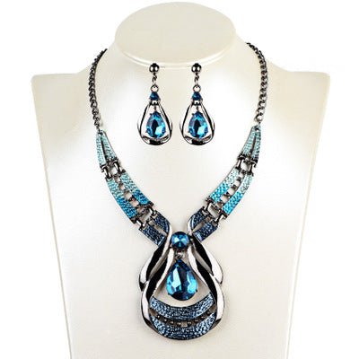 Jewellery suit, exotic, antique, oil blue, blue jewel necklace, water drop suit earring clavicle chain - Jewelry Sets -  Trend Goods