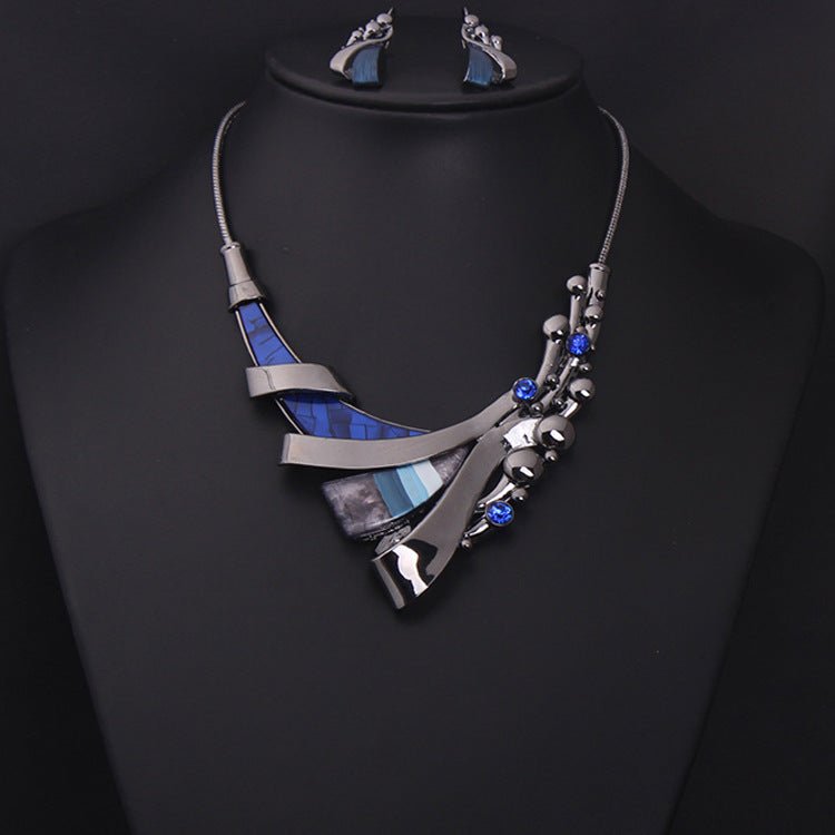 jewelry set, luxury gemstone geometric short clavicle Necklace dress - Jewelry Sets -  Trend Goods