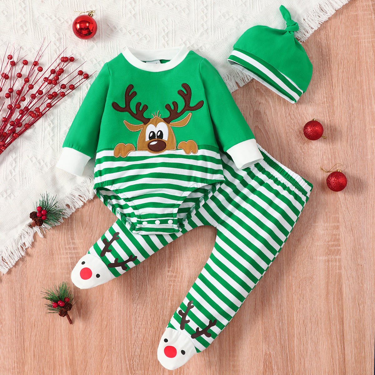 Kids Christmas Elk Striped Hat Set - Clothing Sets -  Trend Goods