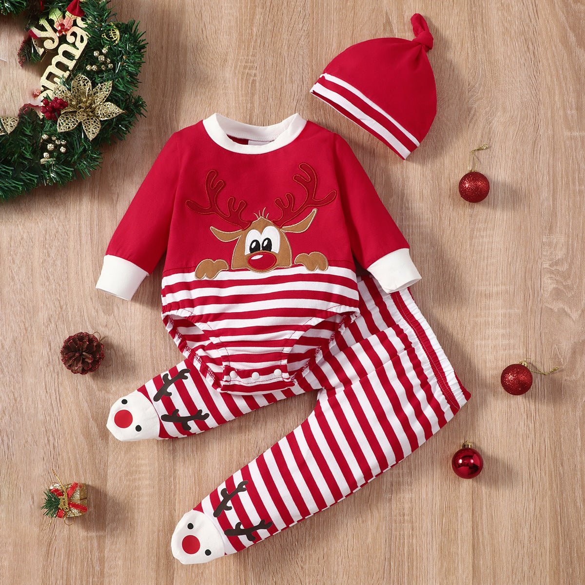 Kids Christmas Elk Striped Hat Set - Clothing Sets -  Trend Goods