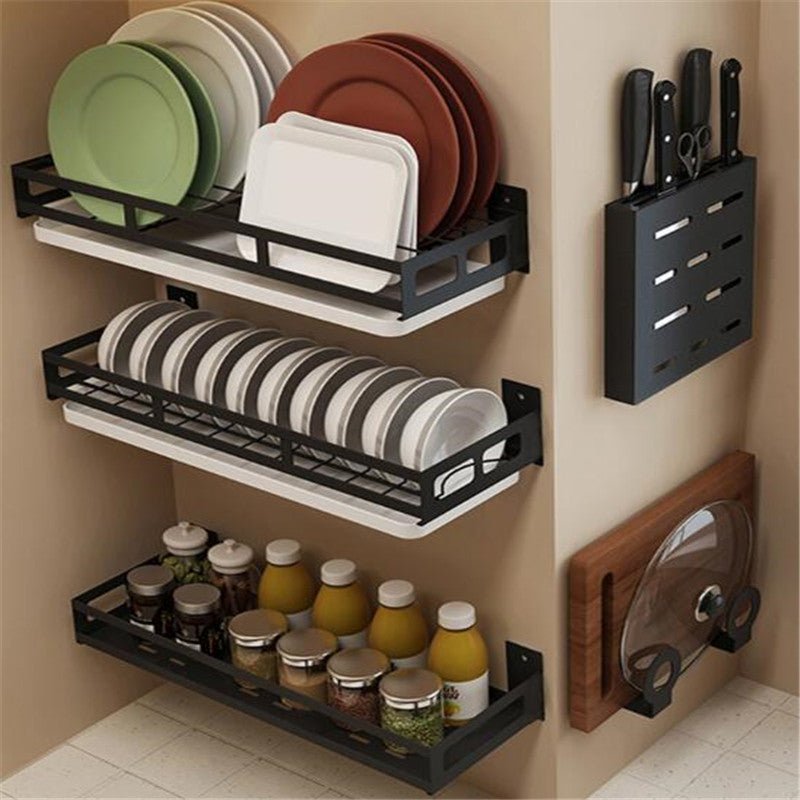 Kitchen Organizer And Storage Bowl Plate Knife Storage Black Dish Drain Rack Corner Shelf - Kitchen Organizers -  Trend Goods
