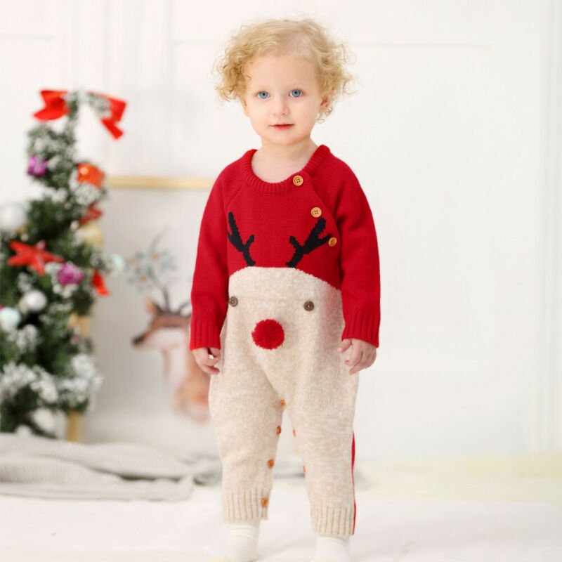 Knitted cartoon fawn Christmas romper - Baby Rompers -  Trend Goods