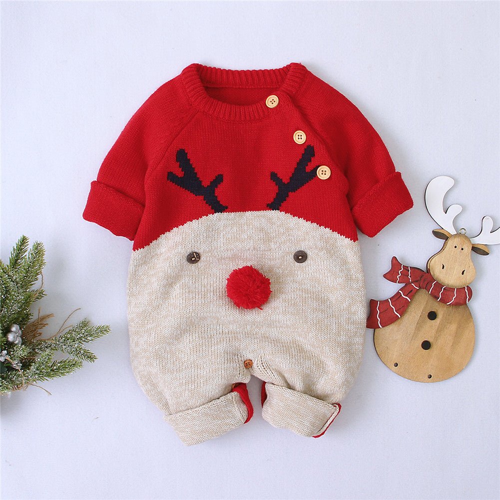 Knitted cartoon fawn Christmas romper - Baby Rompers -  Trend Goods