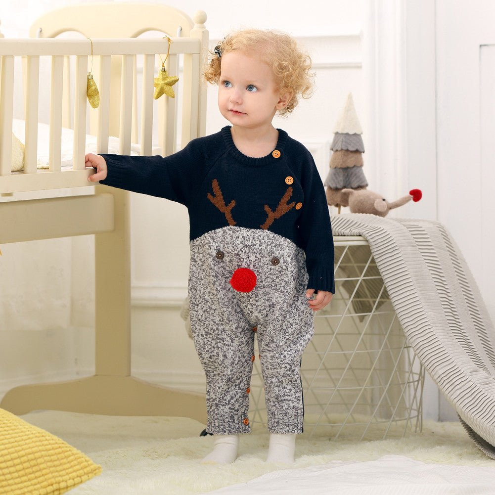 Knitted cartoon fawn Christmas romper - Baby Rompers -  Trend Goods