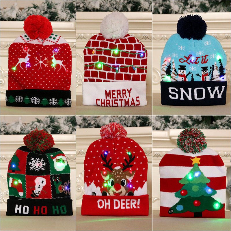 LED Christmas Hat Sweater Knitted Beanie Christmas Light Up Knitted Hat - Knit Hats -  Trend Goods