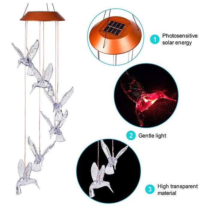 Led Solar Wind Chime Light Hummingbird Color Changing Wind Chime Light - Lighting -  Trend Goods