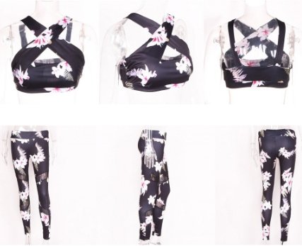 Lily print mosaics net gauze trim yoga pants suit - Yoga Suits -  Trend Goods