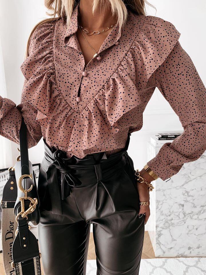 Long-sleeved Ruffled Temperament Printed Blouse - Blouse -  Trend Goods