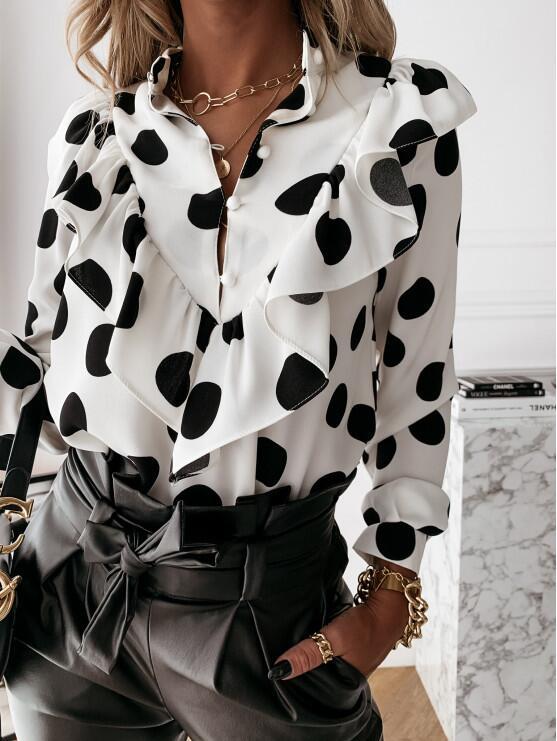 Long-sleeved Ruffled Temperament Printed Blouse - Blouse -  Trend Goods
