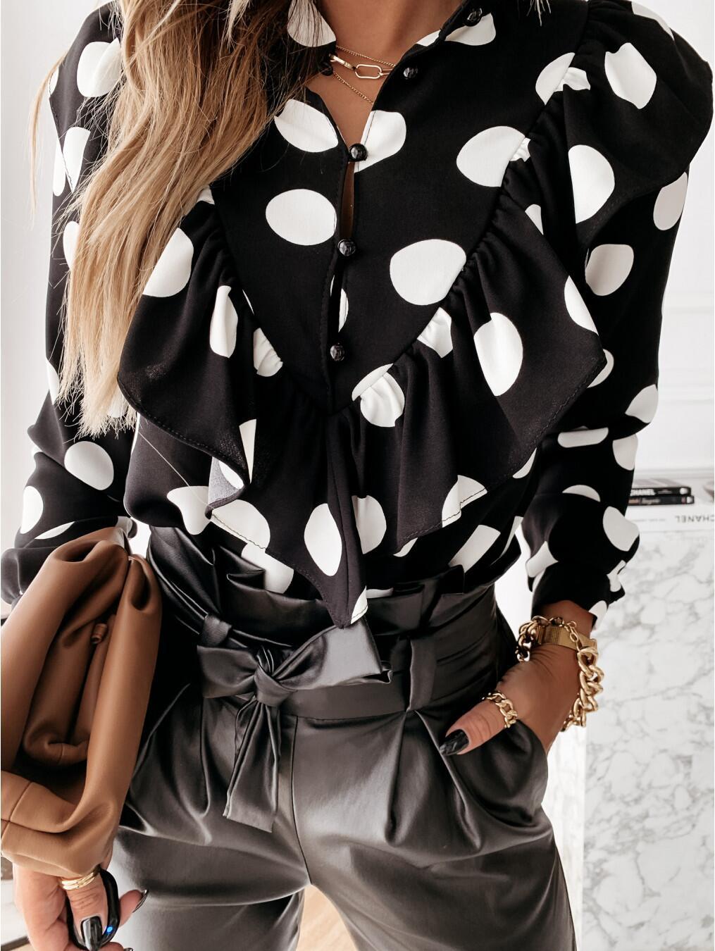 Long-sleeved Ruffled Temperament Printed Blouse - Blouse -  Trend Goods