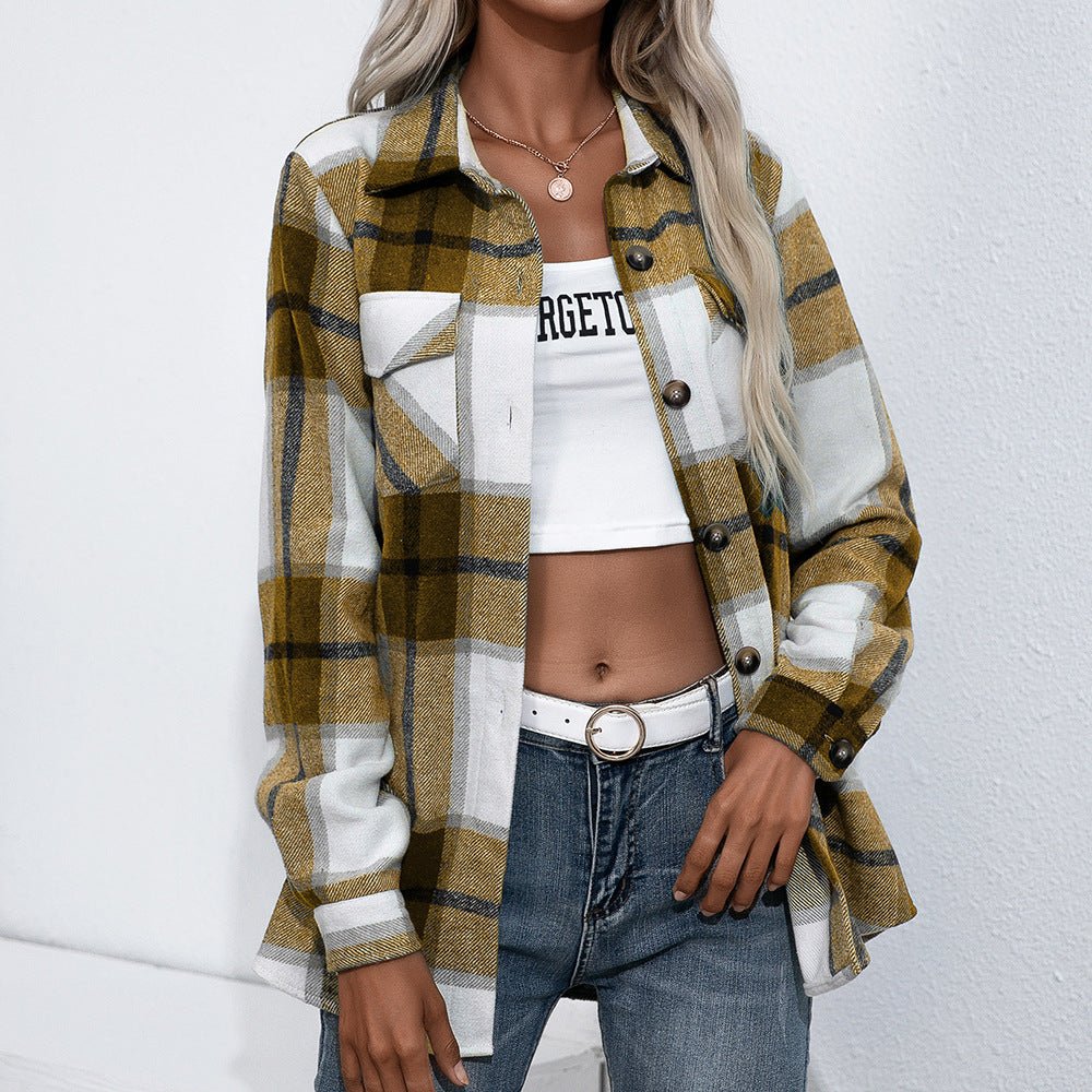 Long-sleeved Thick Cashmere Plaid Top Loose Casual Shirt Jacket - Shirts -  Trend Goods