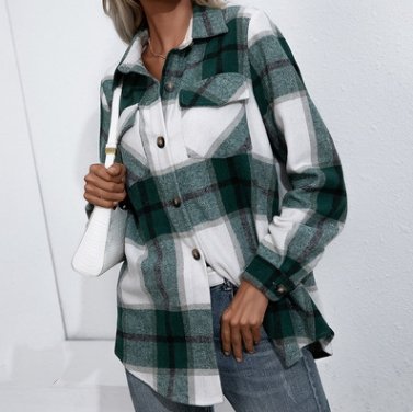 Long-sleeved Thick Cashmere Plaid Top Loose Casual Shirt Jacket - Shirts -  Trend Goods