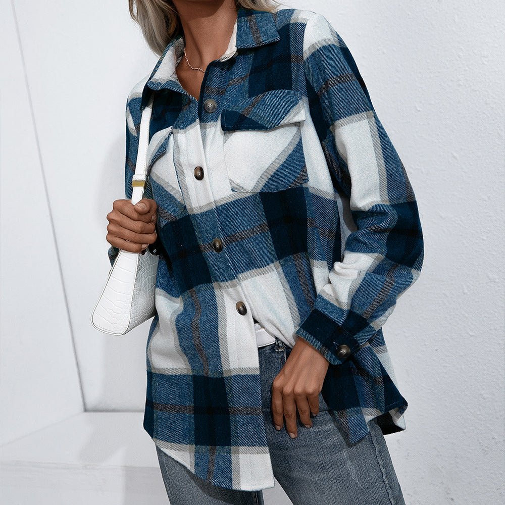 Long-sleeved Thick Cashmere Plaid Top Loose Casual Shirt Jacket - Shirts -  Trend Goods