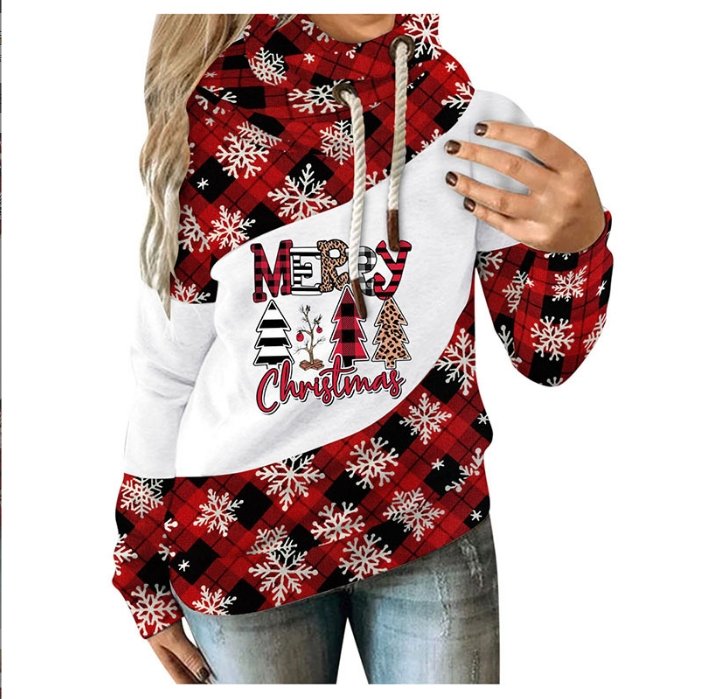 Loose Printed Contrast Color Fleece Hooded Casual Sweater - Sweaters -  Trend Goods