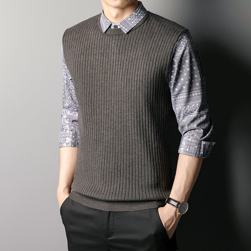 Men's Business Knitted Vest Stitching Top Fake Two Piece Sweater - Sweaters -  Trend Goods
