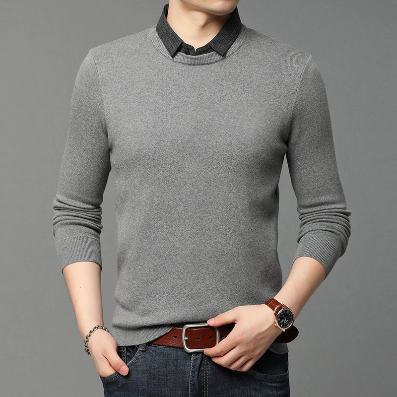 Men's Fake Two Piece Shirt Collar Sweater - Sweaters -  Trend Goods
