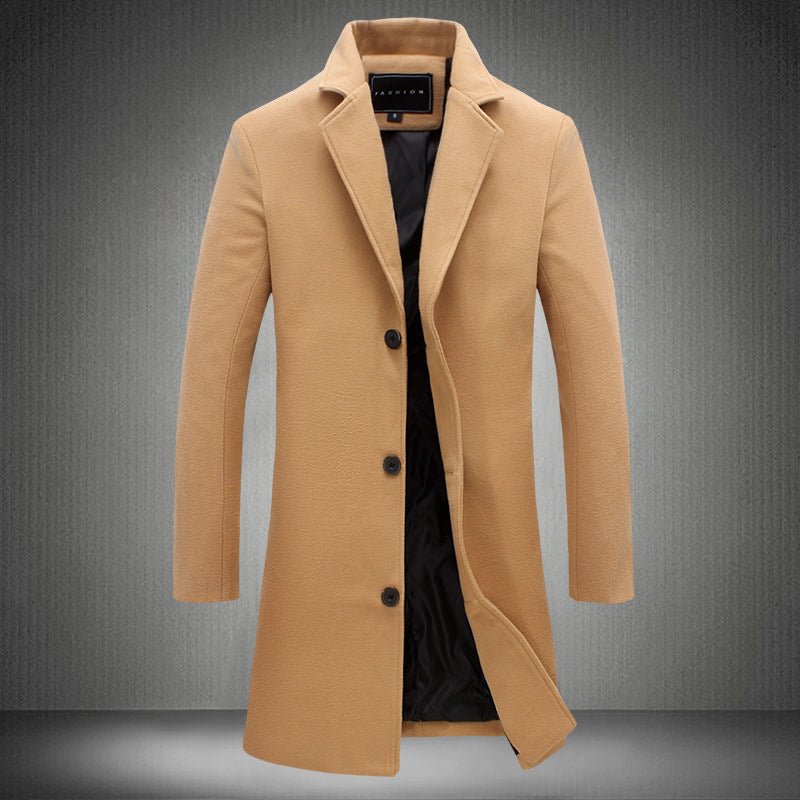 Mens Solid Color Casual Business Woolen Coats - Coats -  Trend Goods