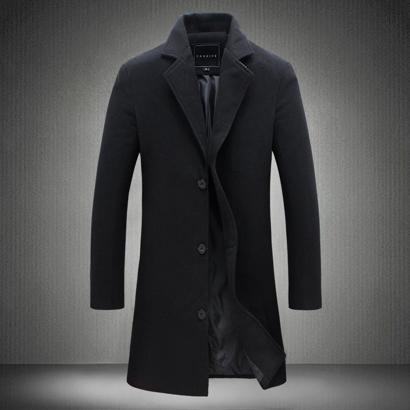 Mens Solid Color Casual Business Woolen Coats - Coats -  Trend Goods