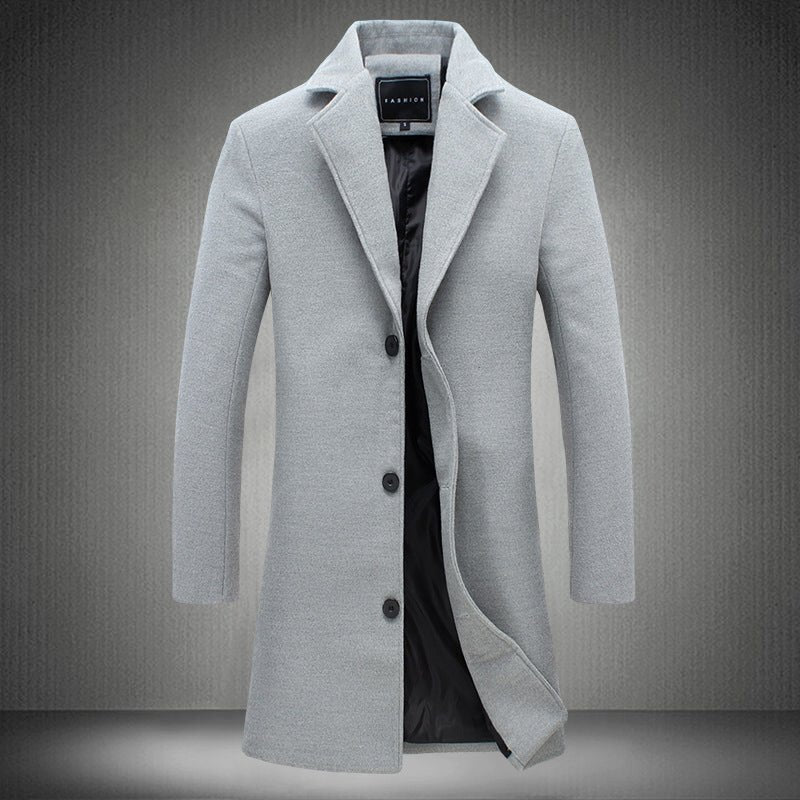 Mens Solid Color Casual Business Woolen Coats - Coats -  Trend Goods