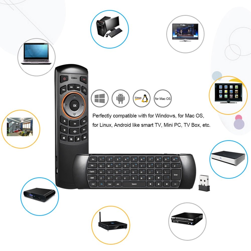 Mini 2.4GHz Wireless QWERTY Keyboard Air Mouse 6 Axes Gyroscope for Mini PC TV Box - Remote Controllers -  Trend Goods