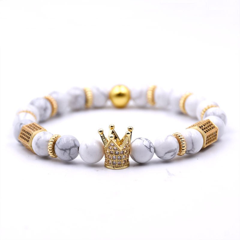 Natural stone micro crown inlaid copper bracelet white Zircon Bracelet beads bracelet Jewelry - Bracelets -  Trend Goods