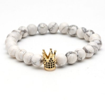 Natural stone micro crown inlaid copper bracelet white Zircon Bracelet beads bracelet Jewelry - Bracelets -  Trend Goods