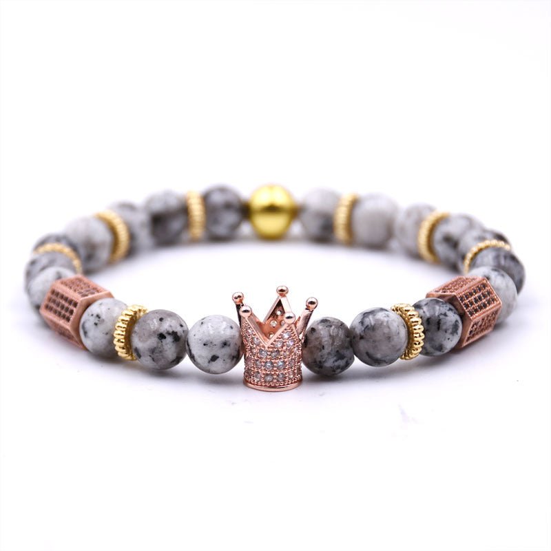 Natural stone micro crown inlaid copper bracelet white Zircon Bracelet beads bracelet Jewelry - Bracelets -  Trend Goods