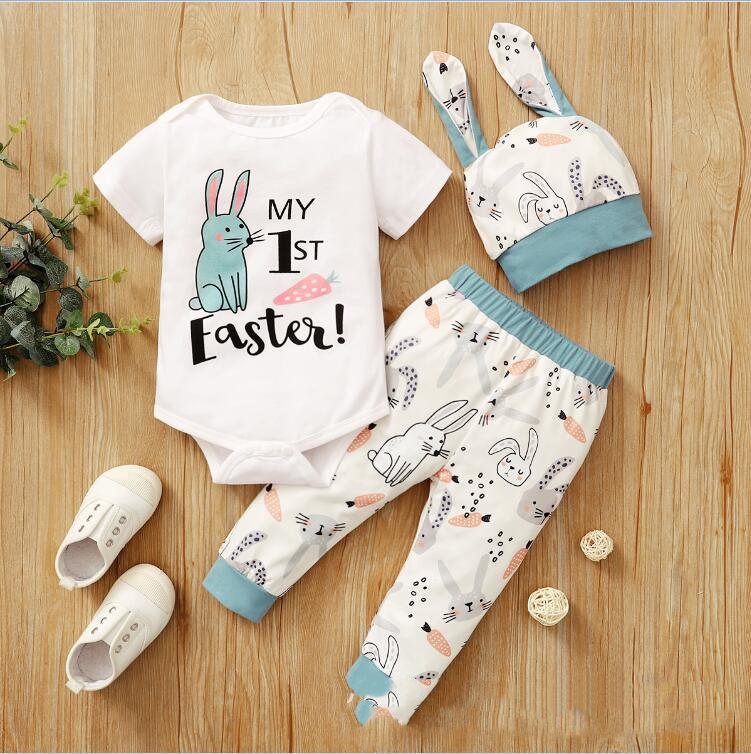 New Easter Print Rabbit Romper Three Piece - Baby Clothing -  Trend Goods