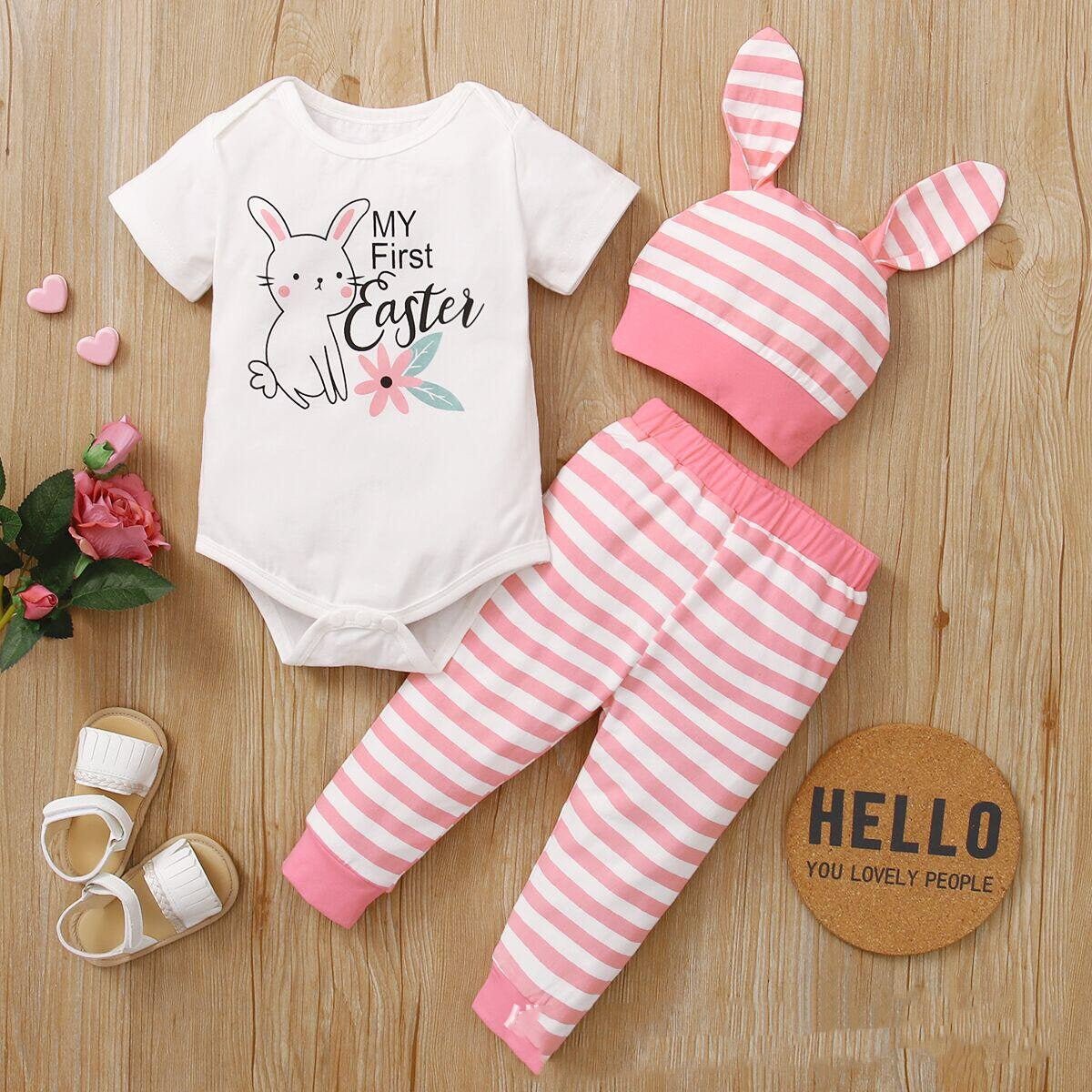 New Easter Print Rabbit Romper Three Piece - Baby Clothing -  Trend Goods