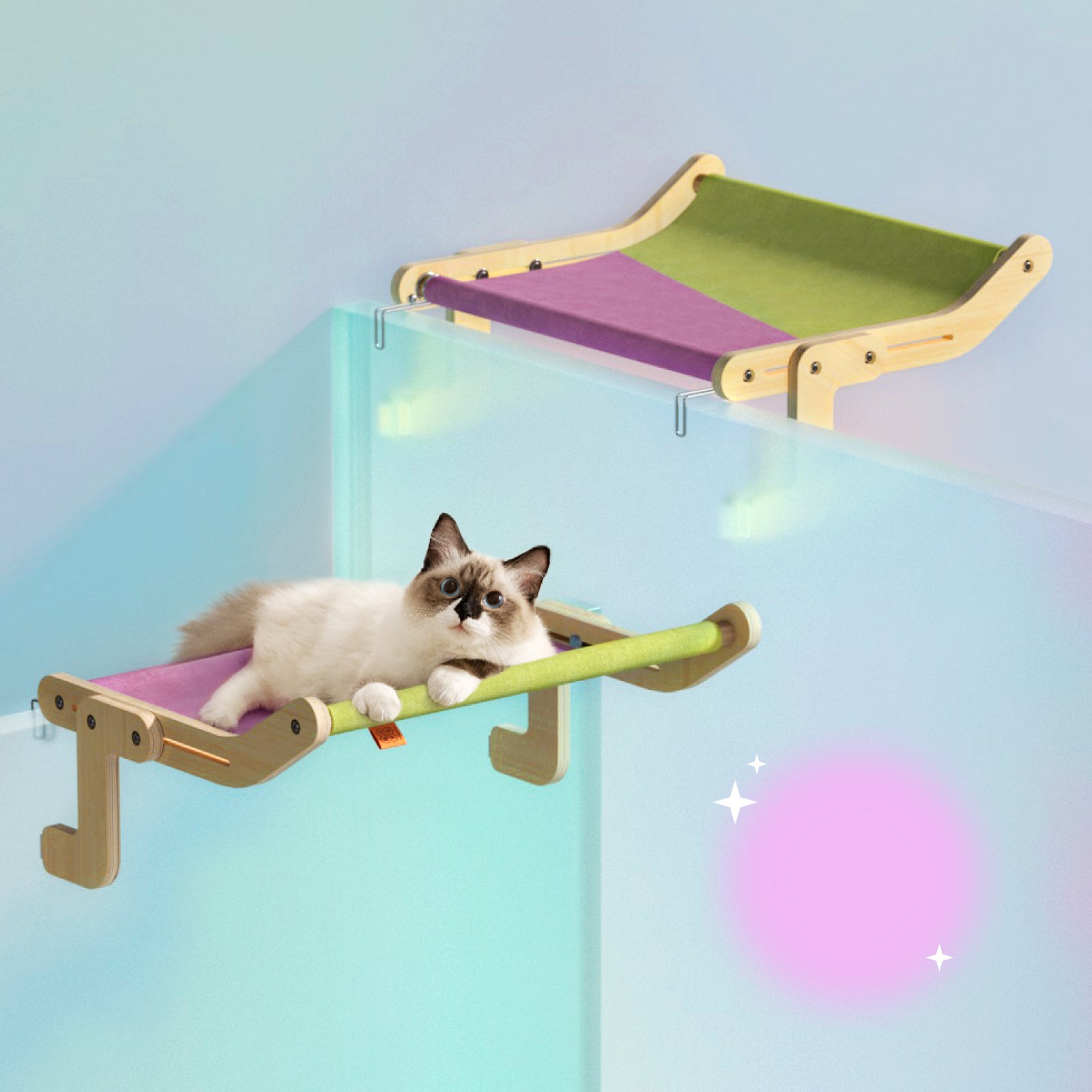 Pet Cat Window Perch 4 Color Wooden Assembly Hanging Bed Cotton Canvas Easy Washable Multi-Ply Plywood - Cat Nests -  Trend Goods