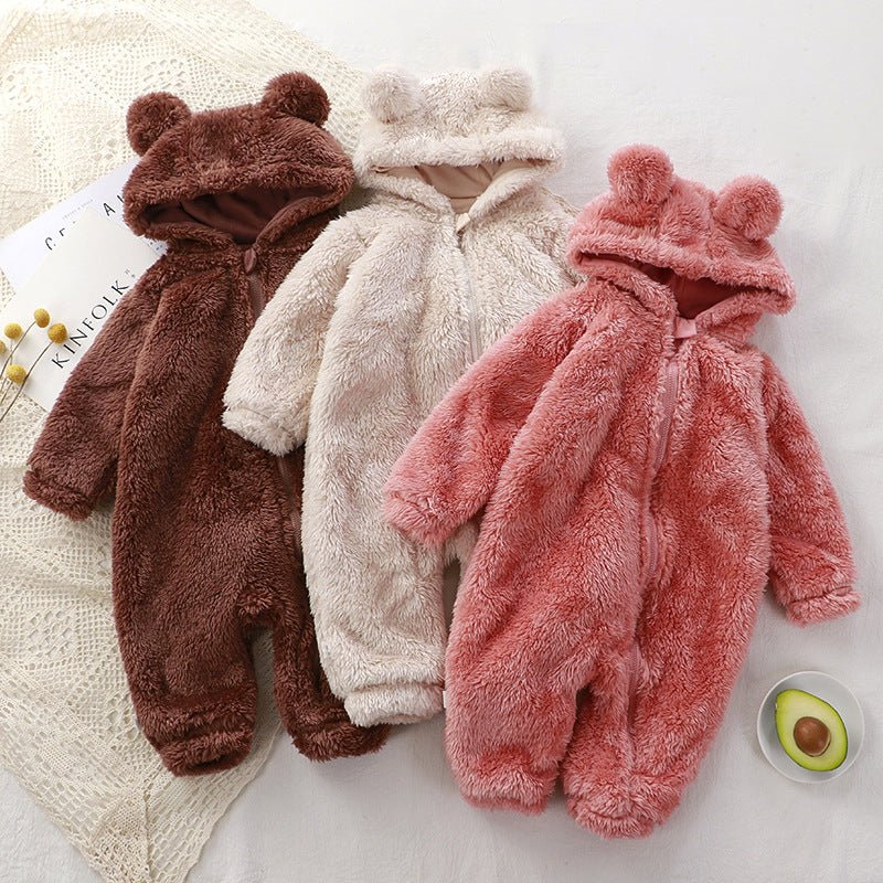Plush Overcoat With Long Sleeves And Hooded Bear Coat - Rompers, Jumpsuits, Overalls -  Trend Goods